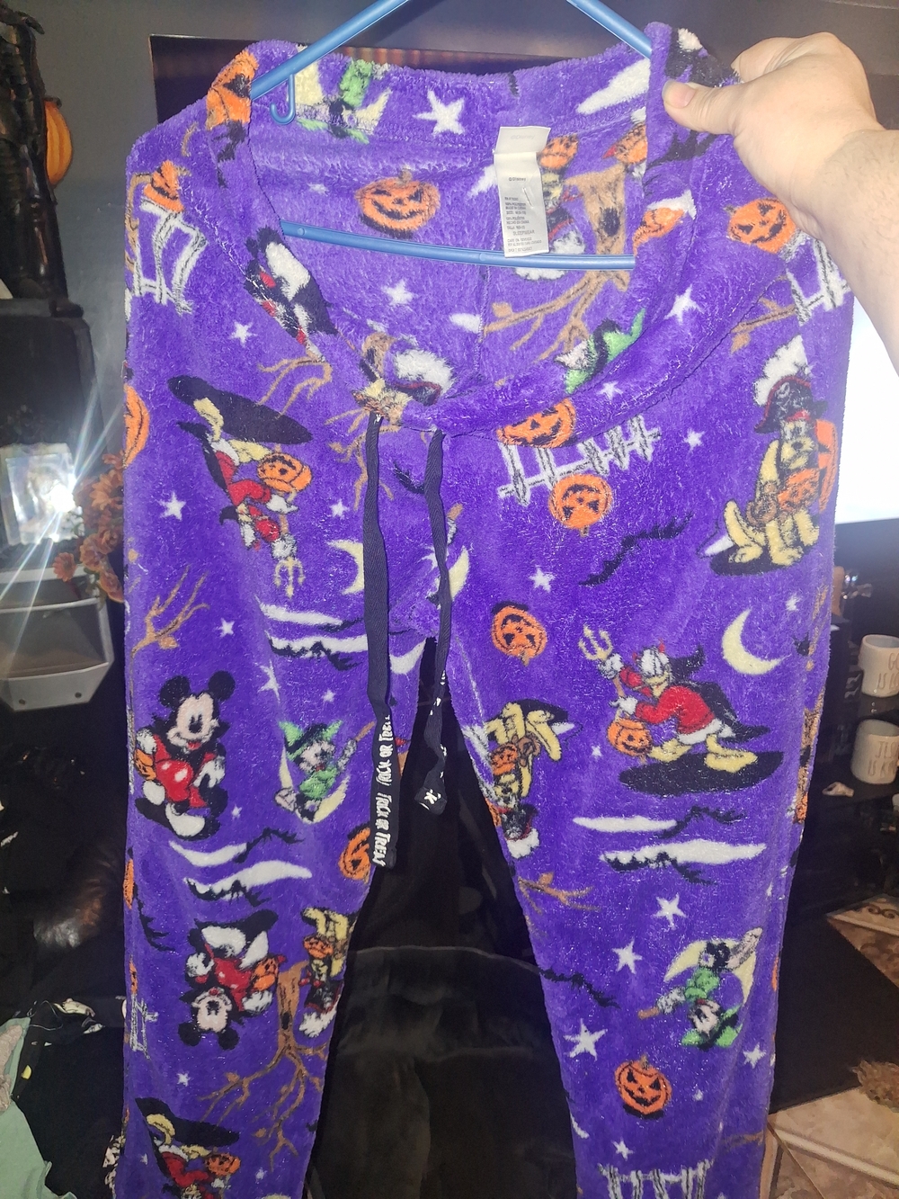 Purple Halloween Cartoon Fleece Pajama Pants - Disney Style